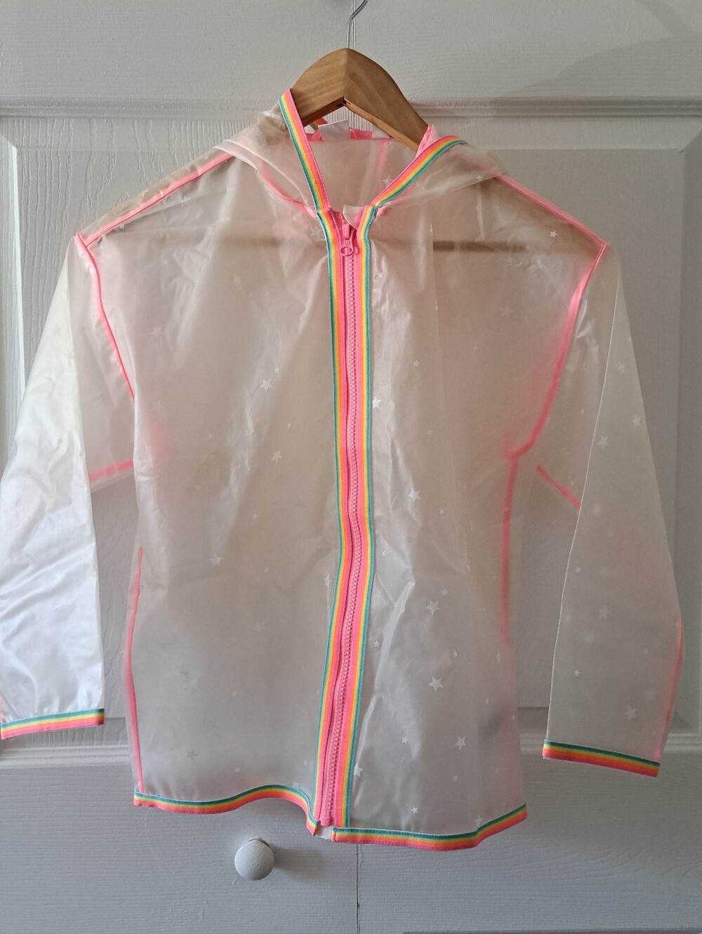 GAP Clear Kids Raincoat with Neon Pink & Rainbow Trim